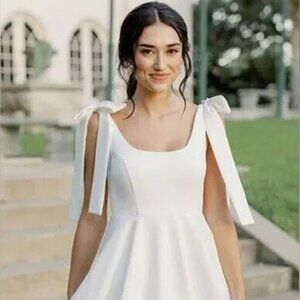 Revelry Millie Crepe Mini Dress White Pearl Wedding Bridal Party Size 0 | XS
